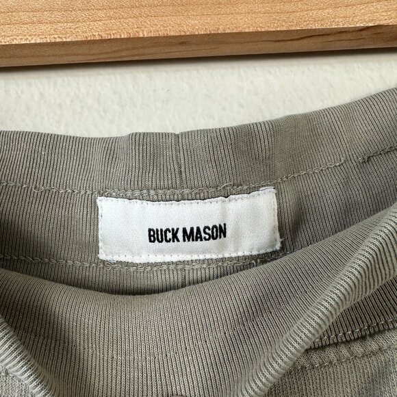 Buck Mason Mens XL Sweat Shorts Raw Hem Athletic Lounge Cotton Sage Green - Picture 2 of 6